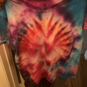 Colorful tie dye shirts.